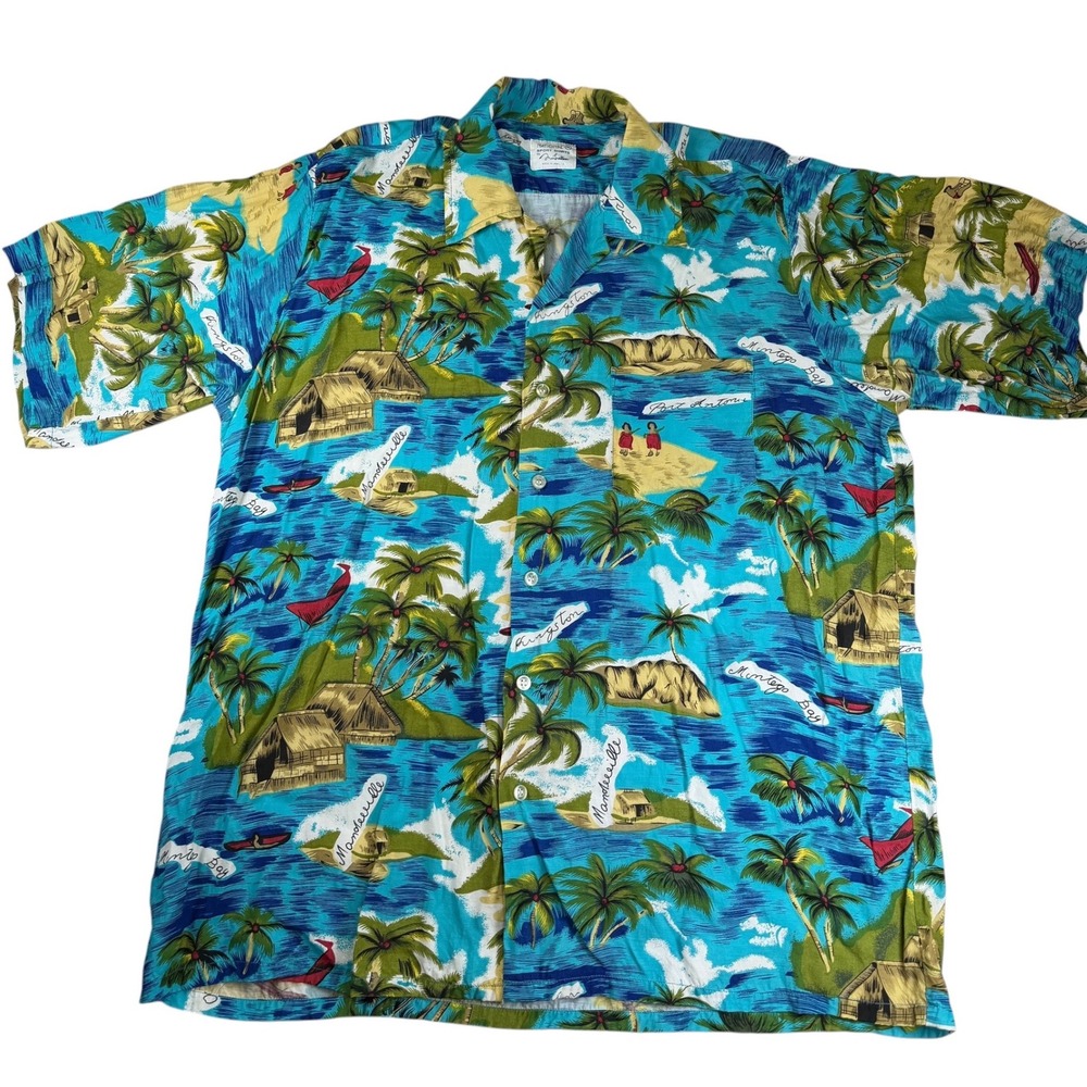 Vintage Manhattan Jamaica Hawaiian Shirt XL Tropical Camp Collar Made in Jamaica